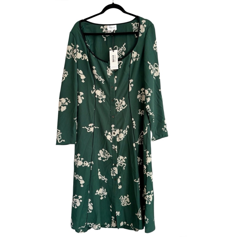 Who What Wear Kate Emerald Green Midi Dress Meadow Floral Size XL NWT - Picture 3 of 5